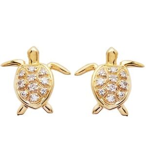 18K Yellow Gold Plated Small Sea Turtle Carved Stud Earrings